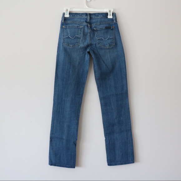 7 For All Mankind Denim Low Rise Medium Wash Straight Leg Jeans Size 25 - Picture 9 of 16